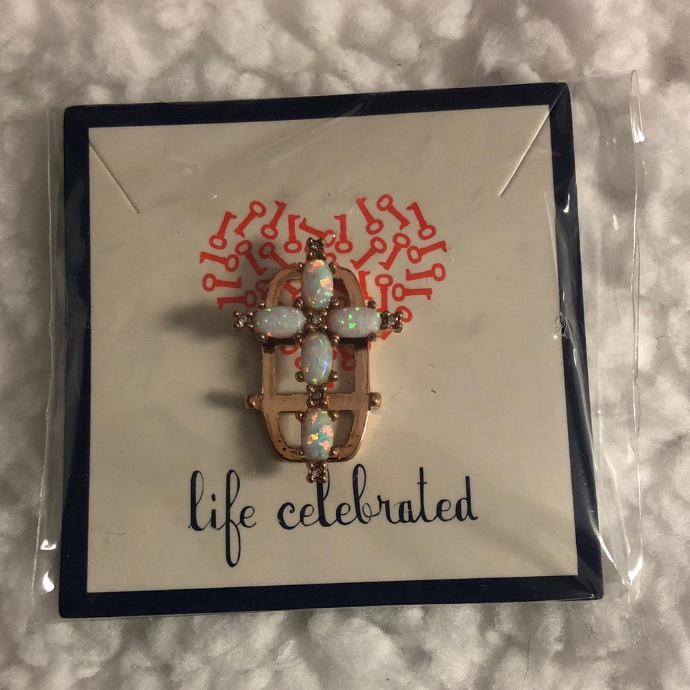 Opal Toned Cross Charm with Rose Gold Details